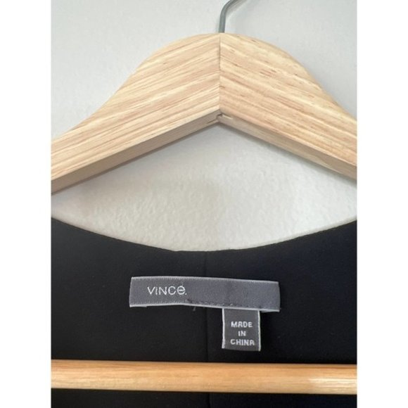 Vince Sleeveless Drawstring Waist Mini Dress Contrast Leather Black Size: XXS - Picture 5 of 9